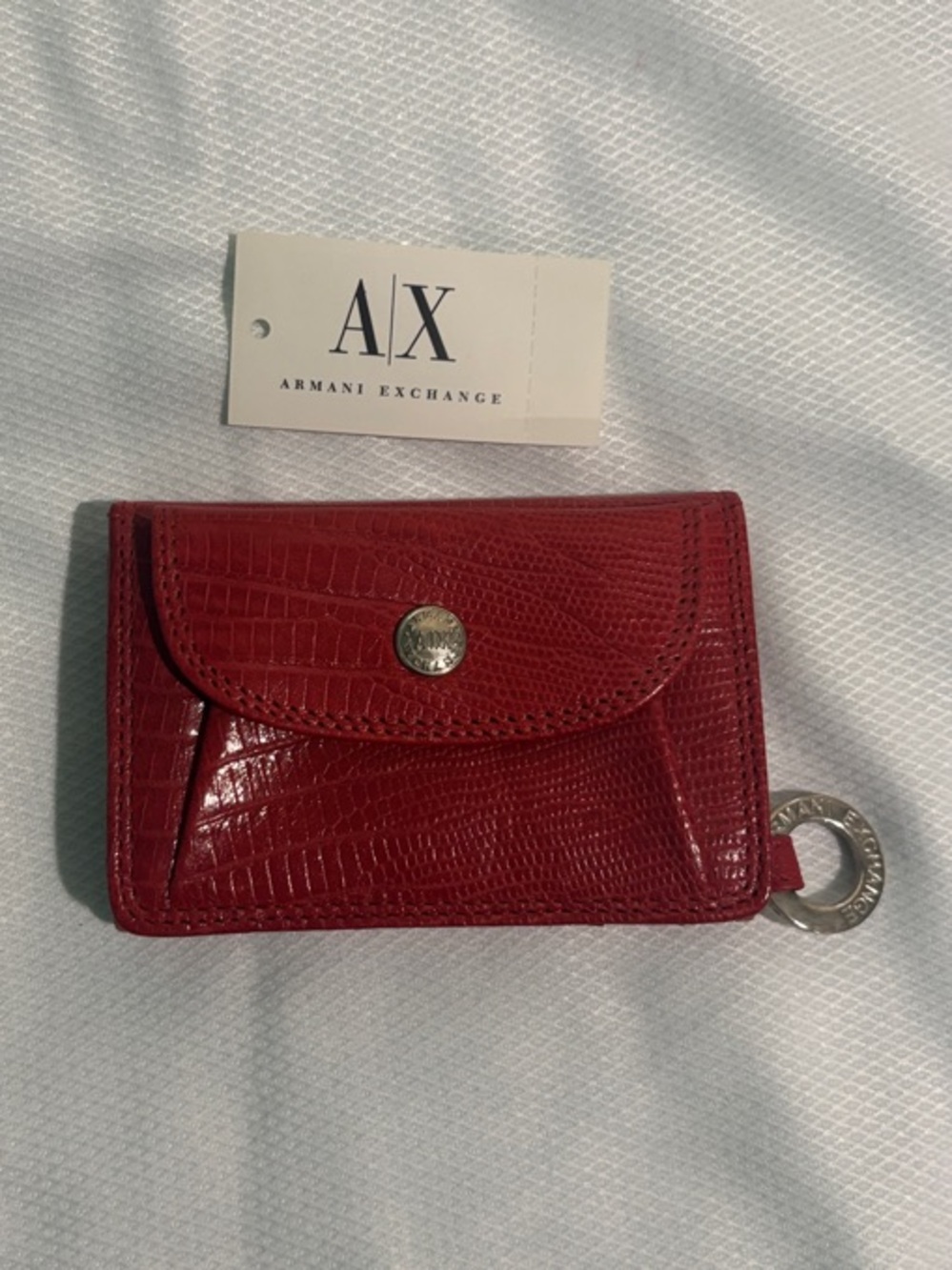 Armani Exchange Red Croco Embossed Wallet with Key Ring